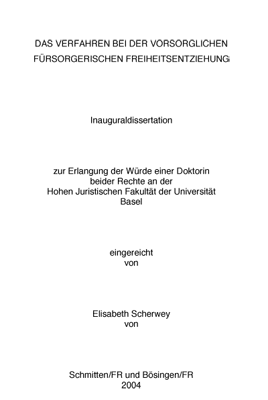 Das Verfahren bei der vorsorglichen fürsorgerischen Freiheitsentziehung